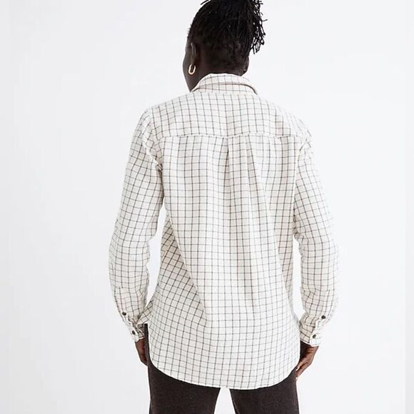 Madewell Flannel Classic Ex-Boyfriend Shirt in Windowpane Cream Forest XL - Picture 2 of 13